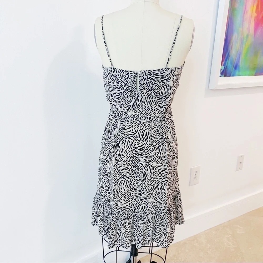 Twelfth Street by Cynthia Vincent 100% Silk Dress S Black Cream Midi Ruffle Tank - Picture 3 of 10